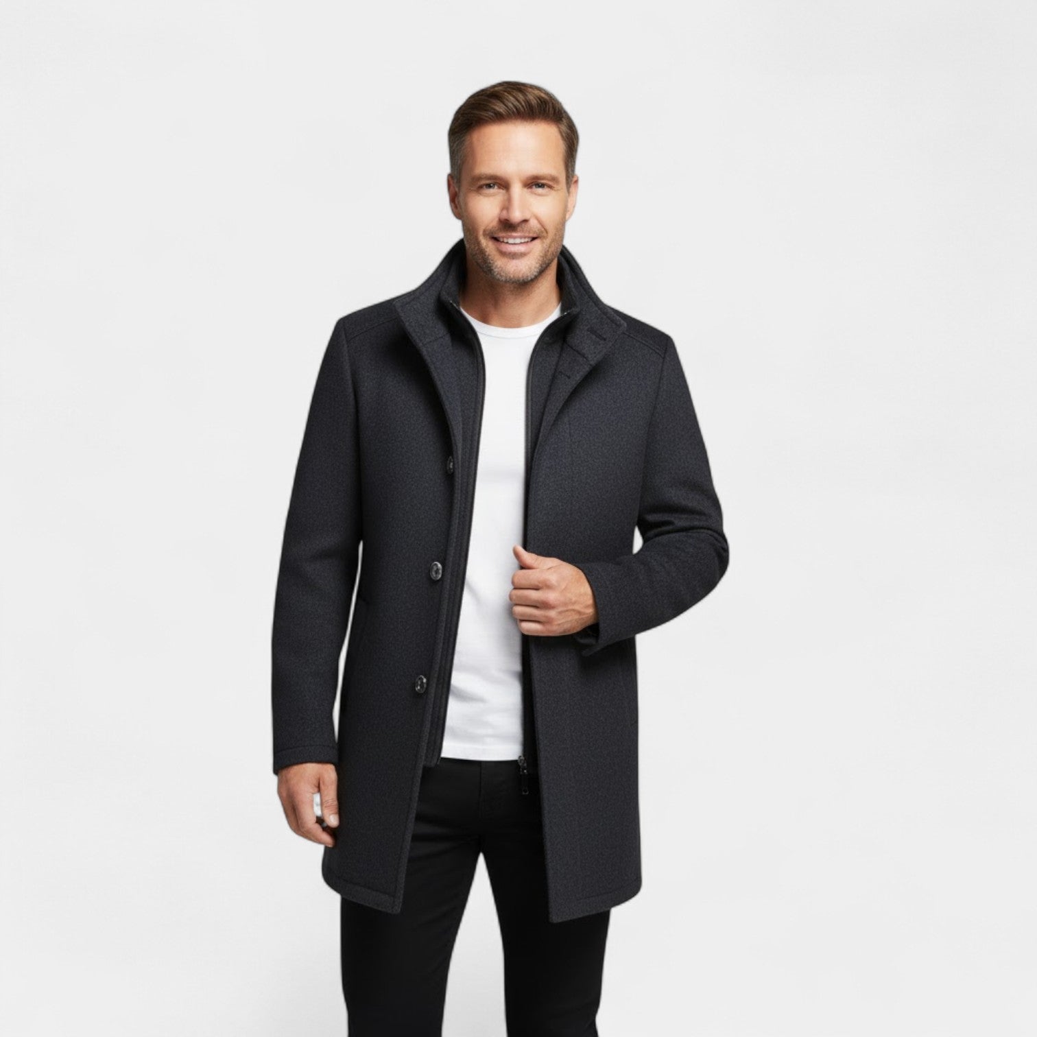 Manteau Homme en Laine – Col Double Mi-Long