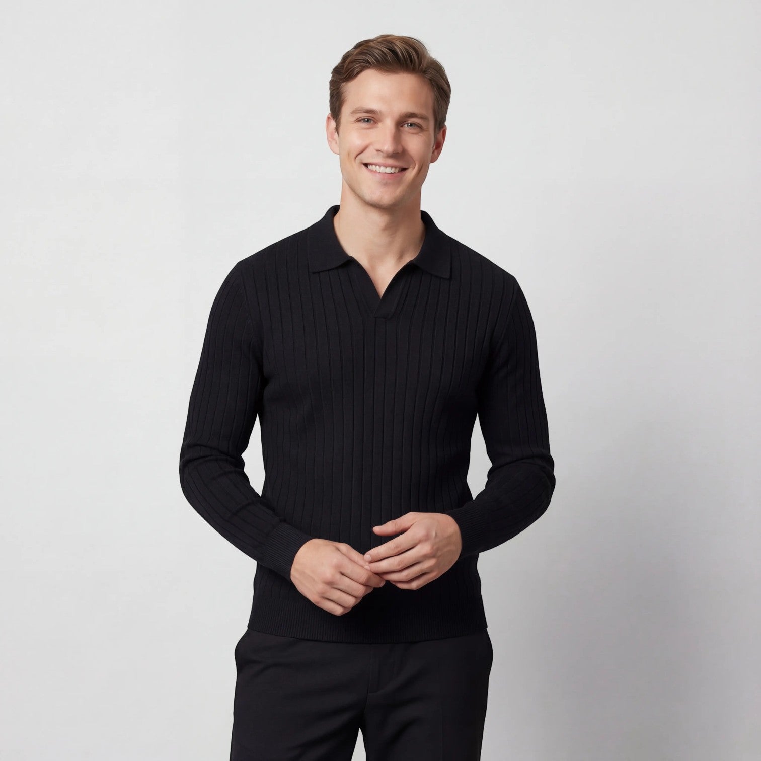 Polo rayé homme coton manches longues – style coréen minimal