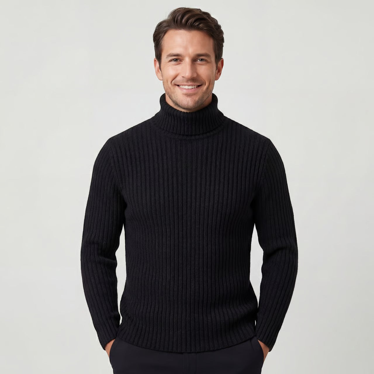 Pull Col Roulé pour Homme en Laine Technique Mélangée – Coupe Slim Élégante