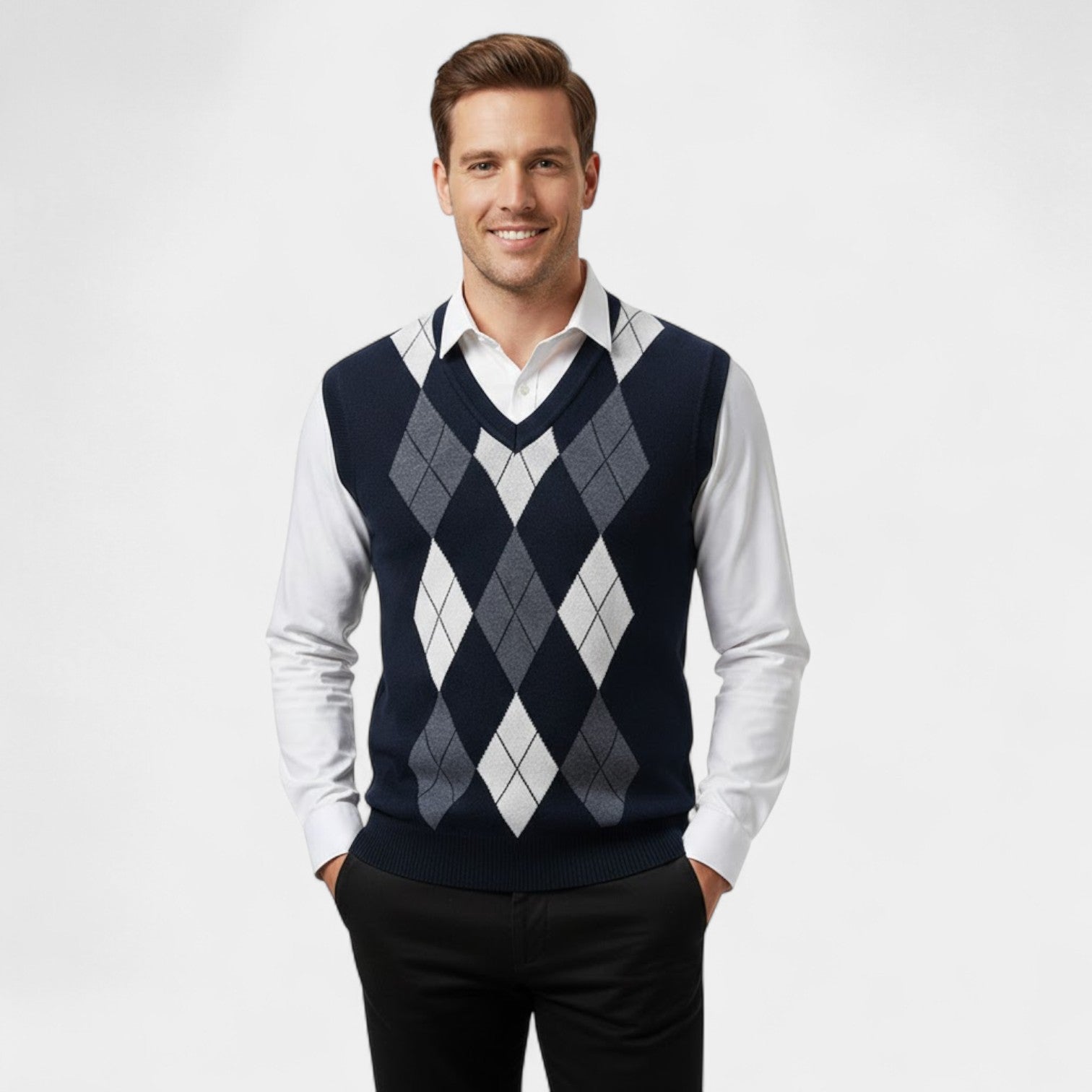 Gilet à Carreaux pour Homme – Sans Manches, Col V