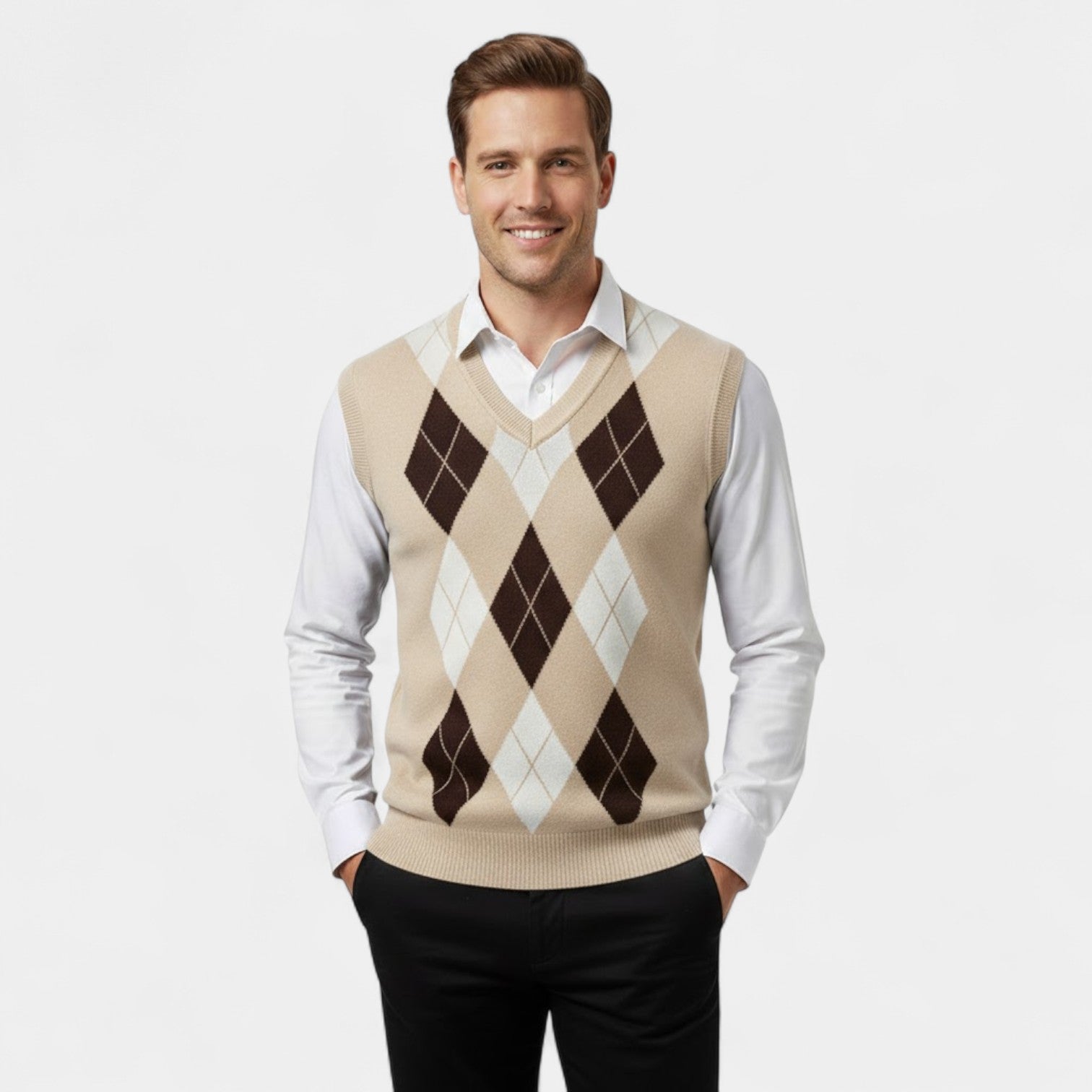 Gilet à Carreaux pour Homme – Sans Manches, Col V