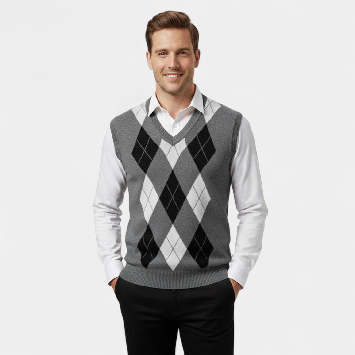 Gilet à Carreaux pour Homme – Sans Manches, Col V